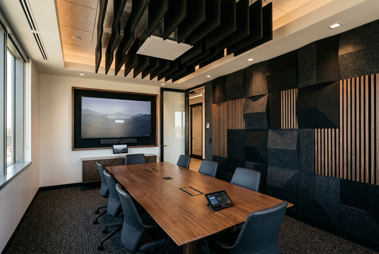 Moderner Konferenzraum mit professioneller Akustikplanung und Medientechnik